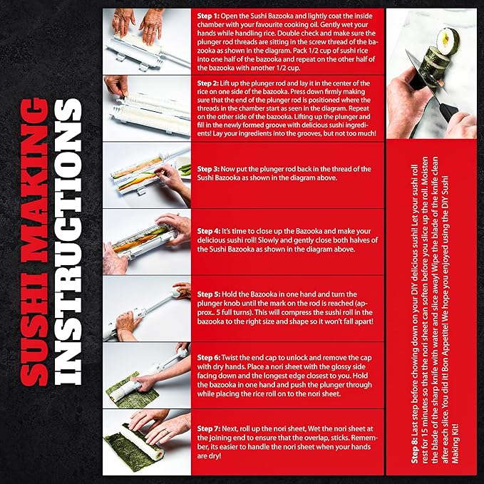 Sushi Making Kit, 22-in-1 Sushi Bazooka Sushi Roller bamboo sushi rolling mat Includes Avocado Slicer, Sushi Knife, Sushi Mold, Chopsticks, DIY Kit Tool Sushi making set for Beginners