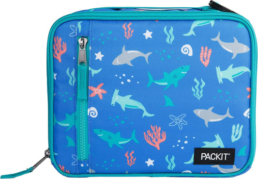 PackIt Freezable Classic Lunch Box, Sea Shark, Built with ECOFREEZE Technology, Collapsible, Reusable, Zip Closure With Zip Front Pocket and Buckle Handle, Designed for Fresh Lunch On the Go