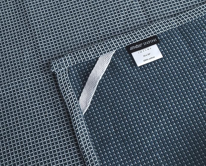 AMOUR INFINI Cotton Kitchen Towels - Set of 4 Highly Absorbent, Ultra Soft Waffle Weave Tea Towel with Hanging Loop - 20x28 Inch Quick Drying Dish Cloths for Cleaning (Blue)