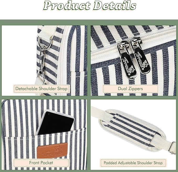 Tirrinia Insulated 2 Bottle Wine Gift Tote Bag - Wine Tumbler Glass Cooler Carrier for BYOB Restaurants, Wine Tasting, Travel, Park, Beach, Great Wine Lover Gift, Blue Stripe