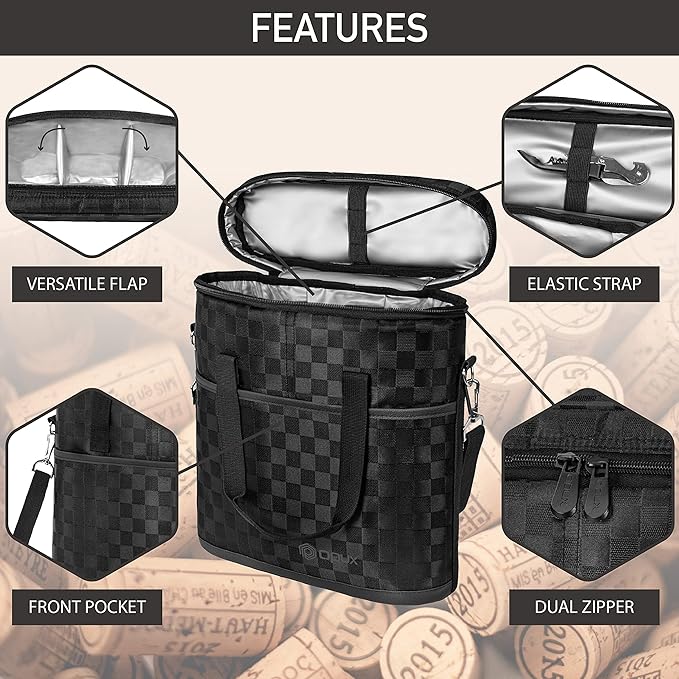 OPUX 3 Bottle Wine Carrier Tote, Insulated Leakproof Wine Cooler Bag, Wine Travel Bag Tote for Picnic BYOB Beach, Portable Wine Bottle Carrying Case, Gift for Wine Lover Women Men Christmas
