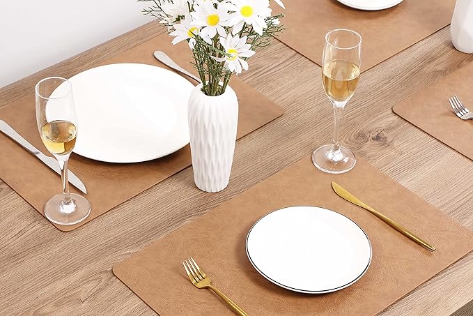 Set of 6 Faux Leather Placemats, PU Table Mats, Waterproof, Stain Resistant, Heat Resistant, Non-Slip Easy to Clean for Kitchen Dining Table,Conference Table