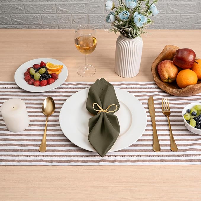 Blue Needles Set of 6 Hemstitch Linen Napkins 100% Cotton Olive Green Cloth Dinner Napkins 18x18 inches, Soft, Reusable, Absorbent, Washable, Ideal for Fall Thanksgiving Events, Parties & Everyday Use