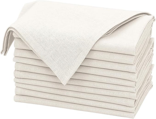 Ruvanti Linen Napkins Set of 12, 18x18 Cloth Napkins, Cotton Linen Blend Napkins Cloth Washable, Soft, Reusable Dinner Napkins for Wedding, Parties, Christmas, Thanksgiving, Everyday Use - Ivory
