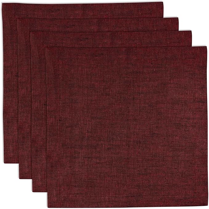 Solino Home Linen Square Placemats Set of 4 - Red Garnet Placemats 14 x 14 Inch - 100% Pure Linen Table Mats for Fall, Autumn, Thanksgiving, Christmas, Winter - Athena