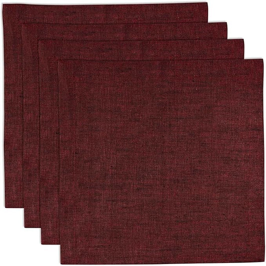 Solino Home Linen Square Placemats Set of 4 - Red Garnet Placemats 14 x 14 Inch - 100% Pure Linen Table Mats for Fall, Autumn, Thanksgiving, Christmas, Winter - Athena