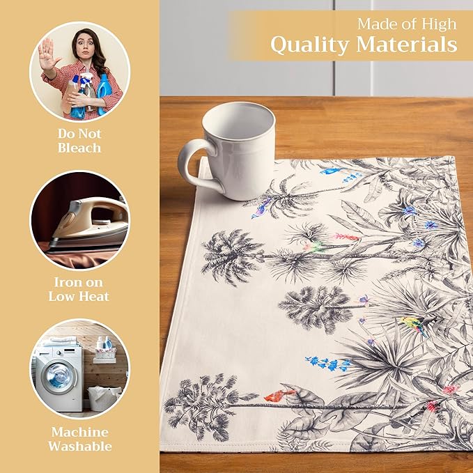 Maison d' Hermine Placemats Set of 4 100% Cotton Washable Cloth Place Mats, Reusable Table Mats for Thanksgiving Christmas Decorations Kitchen Dining Party Wedding Restaurant (Amazonia, 13" x 19")