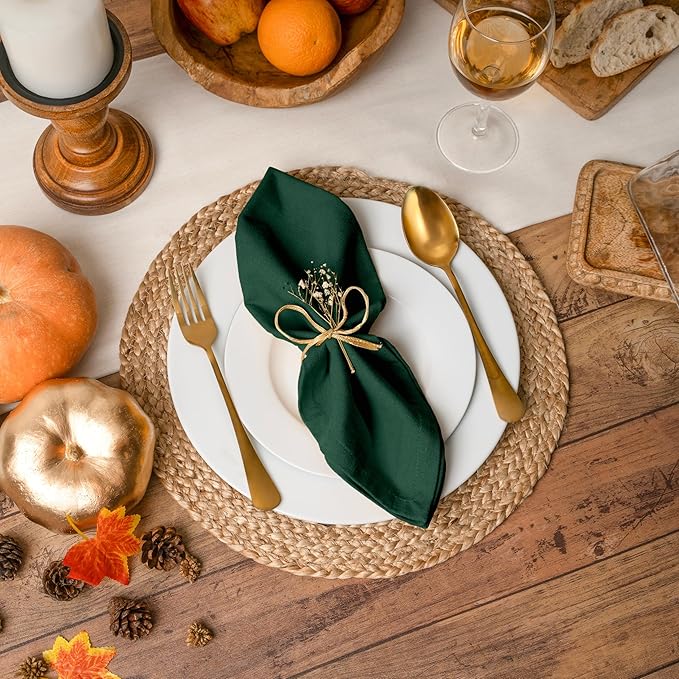 Blue Needles Solid Cloth Napkins Set of 12 Forest Green 100% Cotton Dinner Napkins 18x18 inches - Soft, Reusable, Absorbent & Washable Fall Thanksgiving Linen, Ideal for Events, Parties & Everyday Use