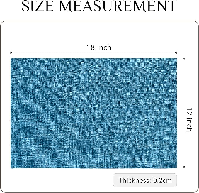 Softalker Faux Linen Placemats Set of 12-12 x 18 Inch, Heat Resistant Double Layered Durable Burlap Farmhouse Place Mats, Non-Slip Washable Rustic Table Mats for Dining, Kitchen, Party（Sky Blue