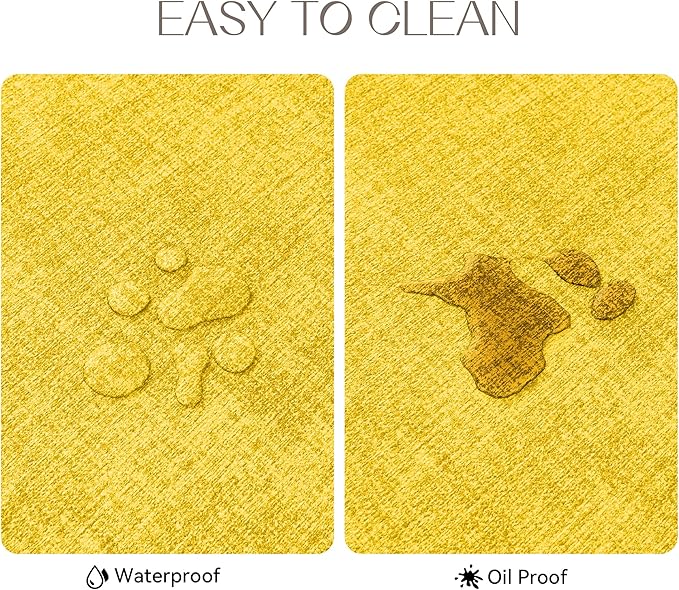 Romanstile Vinyl Placemats Set of 6-12 X 18 Inch - Heat Resistant Place Mats 100% Waterproof Oilproof Wipeable Reversible Faux Leather Table Mats for Kitchen/Dining/Party/Outdoor, Yellow