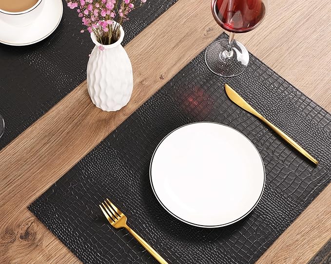 Faux Leather Hardboard Placemats, Set of 4 PU Table Mats, Easy to Clean, Heat & Stain Resistant for Office Conference Table,Dining Home Decor