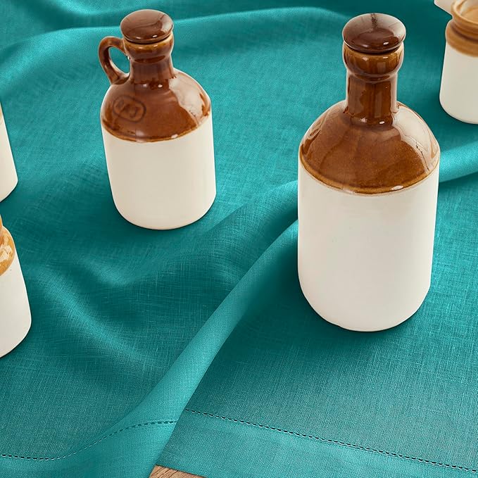 Solino Home Linen Placemats Set of 4 - Classic Hemstitch Teal Placemats 14 x 19 Inch - 100% Pure Linen Table Mats for Fall, Autumn, Thanksgiving, Christmas