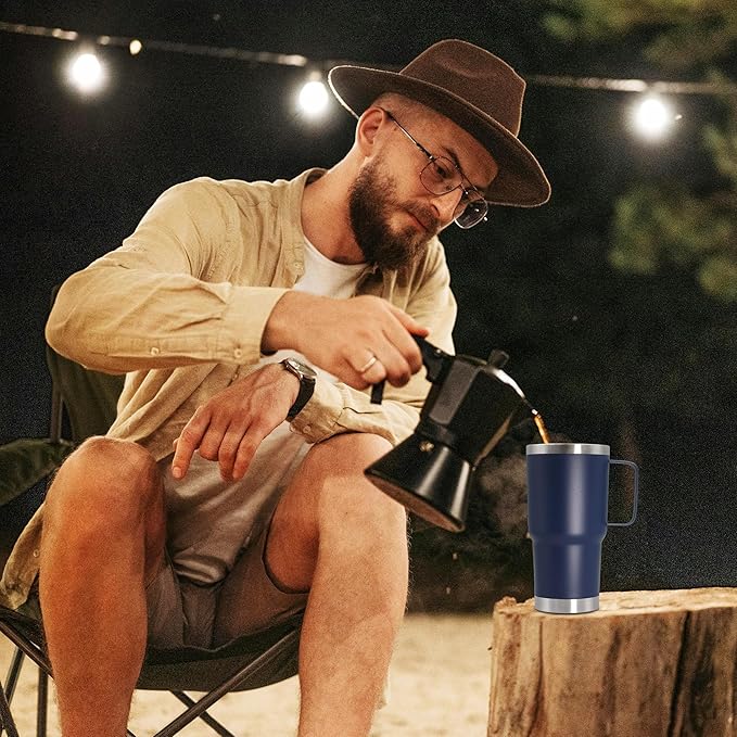 20 oz Tumbler with Handle and Lid, Stainless Steel Tumbler Insulated Travel Coffee Mug, Spill Proof Double Wall Vacuum Tumbler Cup Keep Drink Hot & Cold, Navy,12 Pack