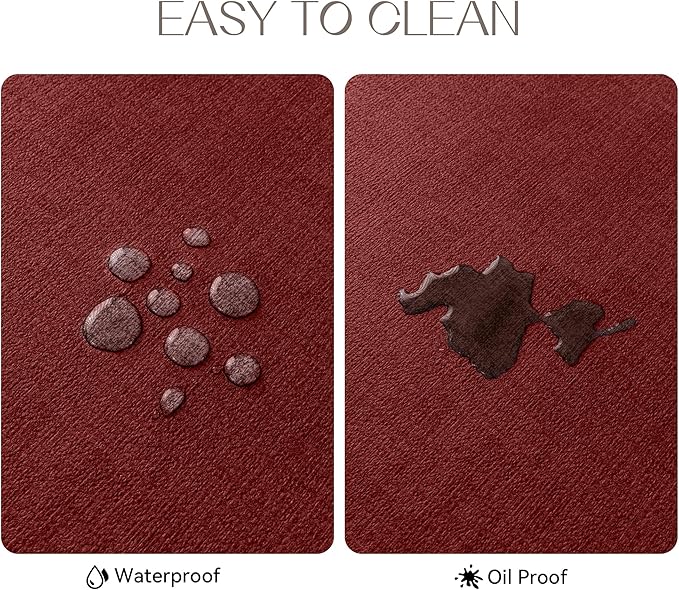 Romanstile Vinyl Placemats Set of 12-12 X 18 Inch - Heat Resistant Place Mats 100% Waterproof Oilproof Wipeable Reversible Faux Leather Table Mats for Kitchen/Dining/Party/Outdoor, Red