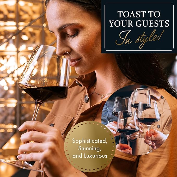 ELIXIR GLASSWARE Red Wine Glasses Set of 4-22 oz - Hand Blown Crystal Long Stem Glasses - Unique Large Wine Glasses with Stem