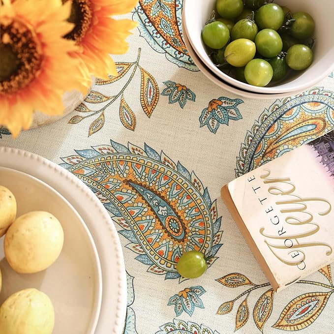 patdrea Designer French Vintage Table Cloth,Italian Floral Tablecloth for Round Tables,Country Summer Linen Tablecloth,Wrinkle Free Table Cover for Kitchen Dining,Christmas,Diameter 55"