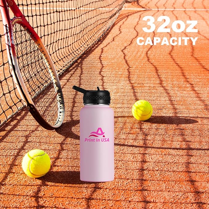 Personalized Custom Print in USA Water Bottle 10Pcs 32oz Stainless Steel Double Wall Coffee Cup with Lid & Straw Insulated Tumbler with Colorful Text Logo Photo