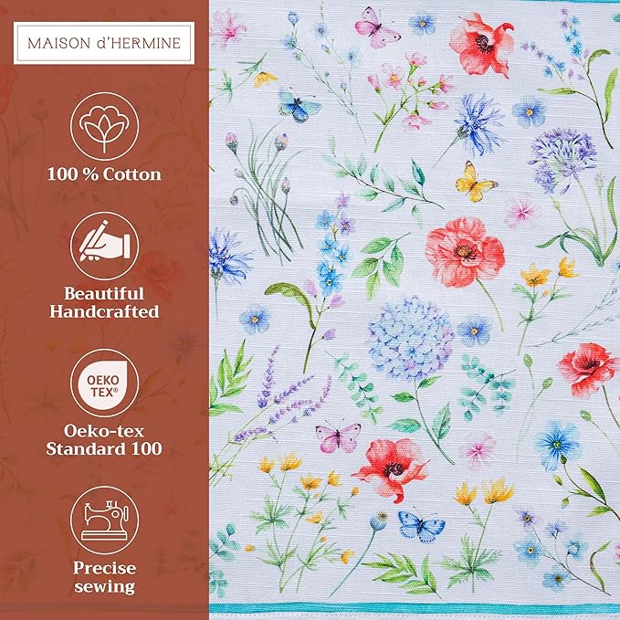 Maison d' Hermine Placemats Set of 4 100% Cotton Washable Cloth Place Mats, Reusable Table Mats for Kitchen Dining Decoration, Party, Wedding, Restaurant Spring/Summer (Just Floral, 13" x 19")