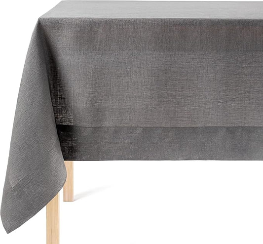 over&back 100%-Linen Woven Tablecloth - Colorful Dining Room Table Cover - Mitered Corner Hems - Machine Washable - Kitchen and Home Decor - Grey - 70x108