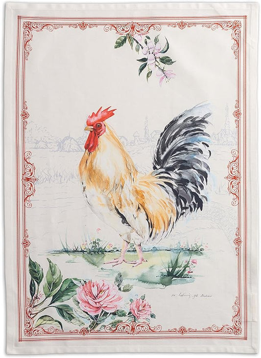 100% Cotton Kitchen Towel Campagne Maison d' Hermine Set of 2 Super Soft Highly Absorbent Hotel Quality Quick Drying Cleaning Dishcloth Tea Bar Towels Spring/Summer (Coq, 20"x27.50")