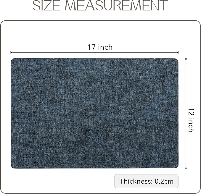 Romanstile Vinyl Placemats Set of 4-12 X 18 Inch - Heat Resistant Place Mats 100% Waterproof Oilproof Wipeable Reversible Faux Leather Table Mats for Kitchen/Dining/Party/Outdoor, Navy Blue