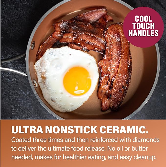 Gotham Steel Hammered 15 Pc Ceramic Cookware Set, Induction Pots and Pans Set Non Stick with Cooking Utensils & Steamer, Non Toxic Ceramic & Titanium Coating PFOA PFOS Free, Oven & Dishwasher Safe