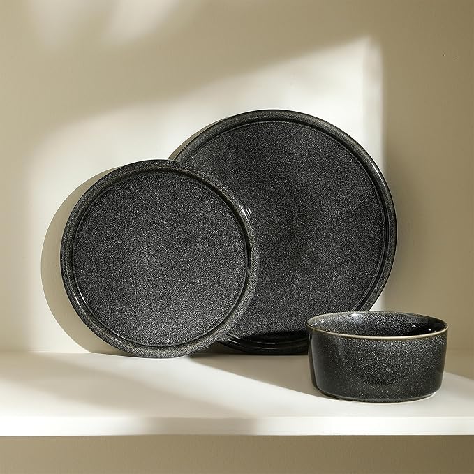 Stone Lain Eden 4-Piece Salad Plate Set Stoneware, Charcoal Grey