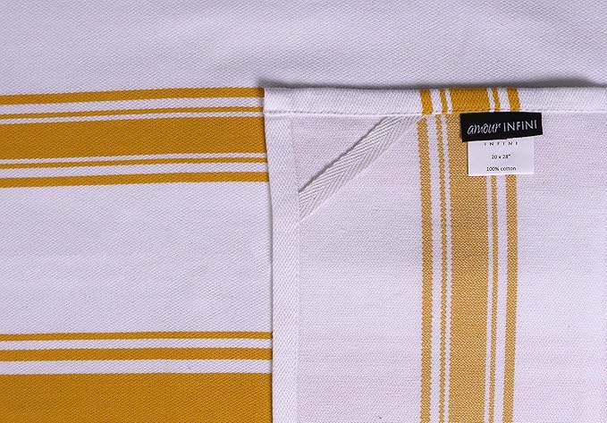 AMOUR INFINI Kitchen Towels 100% Cotton Pack of 4, Highly Absorbent Quick Drying Premium Striped Dish Towel for Kitchen with Hanging Loop Hand & Tea Towels (Yellow)