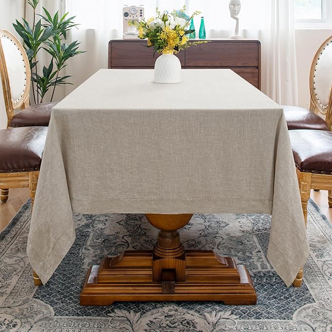 Linen World Linen Tablecloth, 100% French Linen Natural Tablecloth 90" x 60" Inch, Washable Rectangular Tablecloth for Dining, Outdoor, Weddings and Restaurants, Decorative Valentine Easter