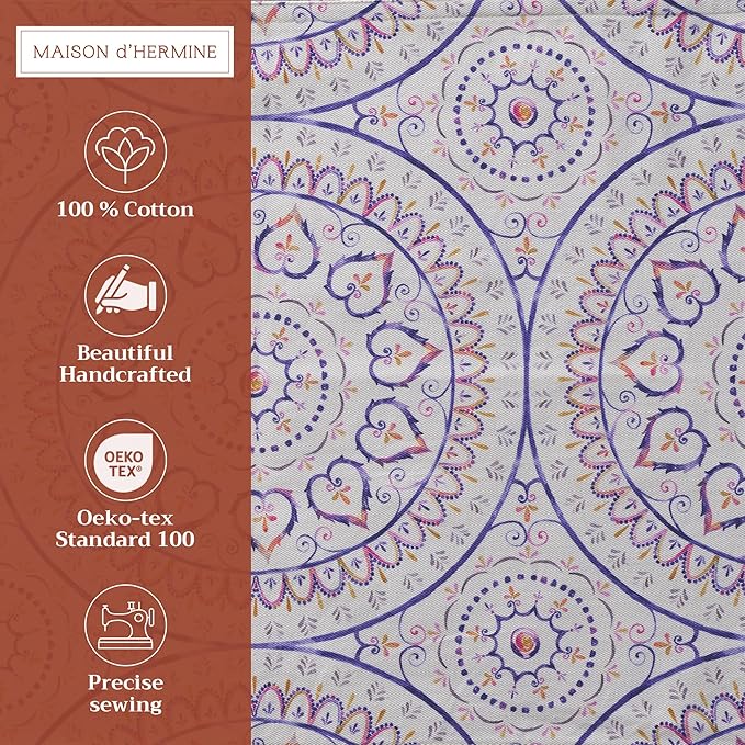 Maison d' Hermine Placemats Set of 4 100% Cotton Washable Cloth Place Mats, Reusable Table Mats for Kitchen Dining Decoration, Party, Wedding, Restaurant Spring/Summer (Mandala, 13" x 19")