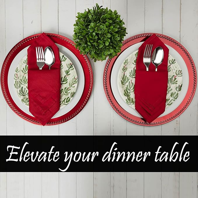 Christmas Red Cloth Dinner Napkins Kitchen Cloth Napkins 12 Pack 18X18 Inches Cotton Blend Soft Fabric with Hemmed Edges Washable Reusable Linen Napkins for Parties Setting Table Decor (Red) by PERLLI
