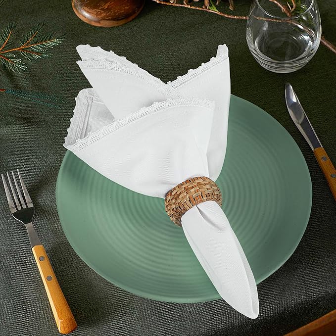 White Cloth Napkins Set of 12 Cotton - 18x18 Inch with Beautiful Lace Soft Elegant Decorative Washable Reusable Dinner Napkin for Dining Table Décor Wedding Party Thanksgiving Birtday and Everyday Use