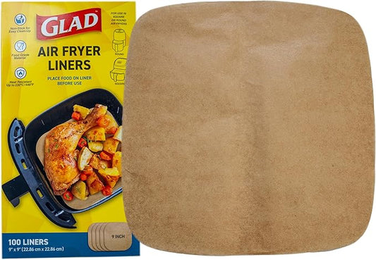 Glad Air Fryer Liners, Nonstick and Heat Resistant, Food Grade Material, Suitable for Round and Square Air Fryers, Air Fryer Accessories, 9” x 9” - 100 Count
