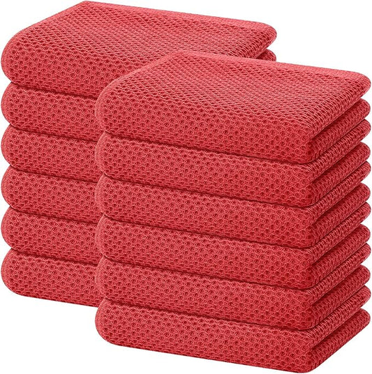 Homaxy 100% Cotton Waffle Weave Kitchen Dish Towels, Ultra Soft Absorbent Quick Drying Cleaning Towel, 13 x 28 Inches, 12-Pack, Brick Red