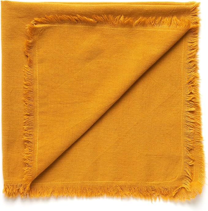 ACCENTHOME Mustard Cotton Linen Napkin Set of 12 18x18 inch Dinner Napkins - Washable Soft Premium Hotel Quality Reusable Napkins Perfect Table Napkins for Family Dinners, Weddings & Everyday Use