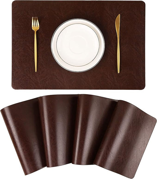 Faux Leather Placemats, Set of 4 PU Table Mats, Easy to Clean, Heat & Stain Resistant for Office Conference Table,Dinging Home Decor F Dark Brown