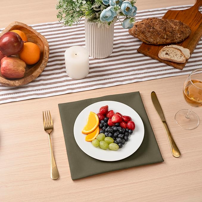 Blue Needles Solid Cloth Napkins Set of 12 Olive Green 100% Cotton Dinner Napkins 18x18 inches, Soft, Reusable, Absorbent, Washable Linen, Ideal for Fall Thanksgiving Events, Parties & Everyday Use