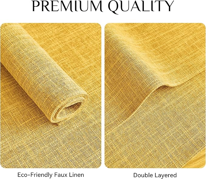 Softalker Faux Linen Placemats Set of 12-12 x 18 Inch, Heat Resistant Double Layered Durable Burlap Farmhouse Place Mats, Non-Slip Washable Rustic Table Mats for Dining, Kitchen, Party（Yellow