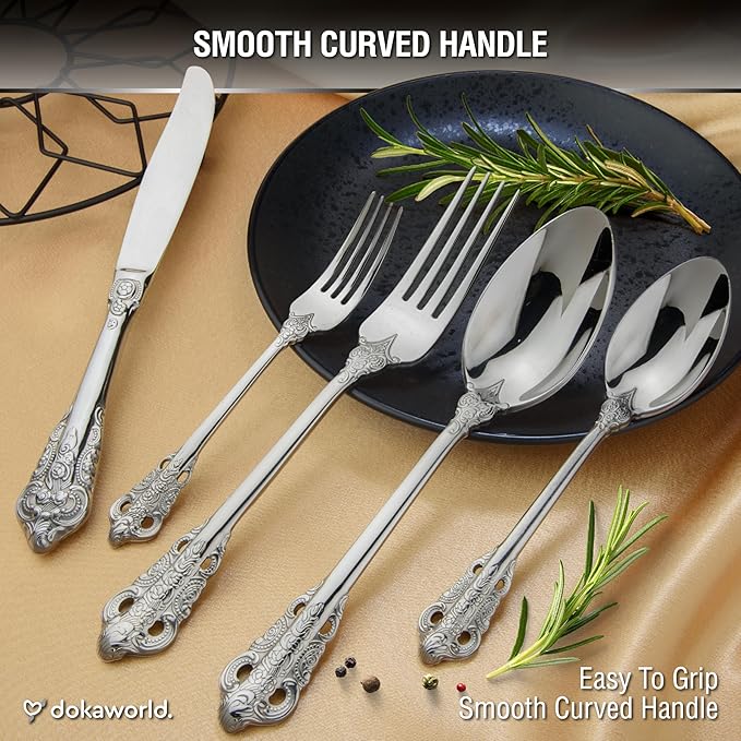 Royal Design Flatware, Silverware Set for 8 persons, 40 Piece - Spoons, Forks, and Knives 18/10 Stainless Steel, Dishwasher Safe