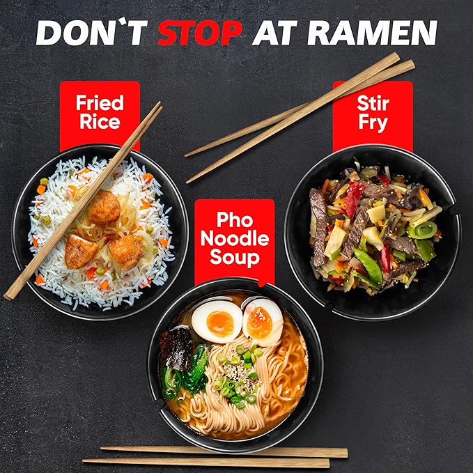 Japanese Ramen Bowl Set of 4-20 Pcs, 32 Oz Ceramic Microwaveable & Dishwasher Safe Large Noodle Bowls with Lid & Built-In Chopstick Holder, Pho, Udon, Thai, Korean, Rice - 6.5 Inch