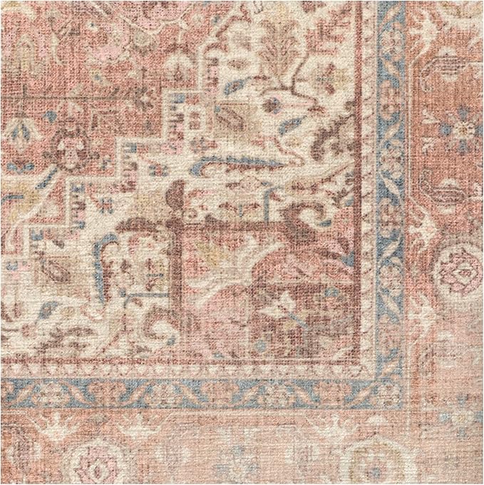 RUGGABLE Washable Runner Rug – Kamran Rose Pink 2.5x7, Stain-Resistant, Non-Slip Hallway Runner – Machine Washable Rug for Hallway, Entryway, Living Room & Kitchen–with Cushioned Pad