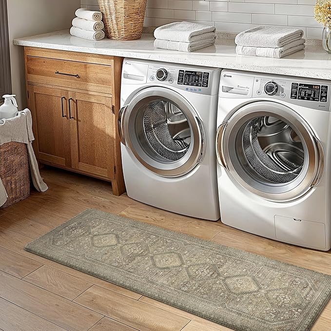 GENIMO Kitchen Mats for Floor, Washable Anti Fatigue Mat for Cushioned, 17.3"x59", Waterproof Kitchen Rugs, Non Slip Foam Comfort Standing Mat Rug for Home, Runner, Sink, Laundry, Sage