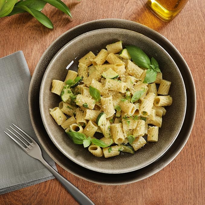 Gibson Elite Berea 16 Piece (Service for 4) Plates and Bowls Reactive Glaze Round Dishes Stoneware Ceramic Dinnerware Set -Taupe