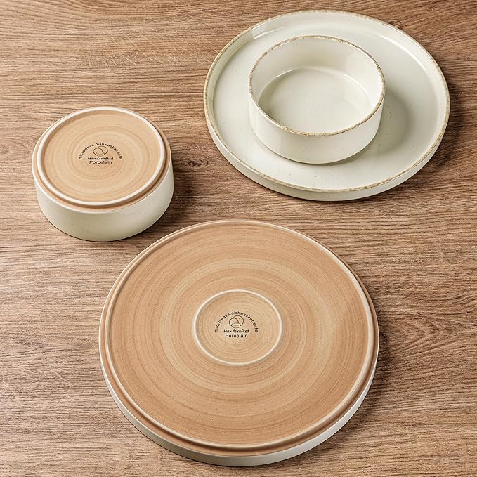 AmorArc Ceramic Dinnerware Sets for 6, 18 Pieces Handpainted Plates and Bowls Set with Rustic Terracotta Underside, Scratch Resistant Stoneware Dishes Set, Dishwasher & Microwave Safe