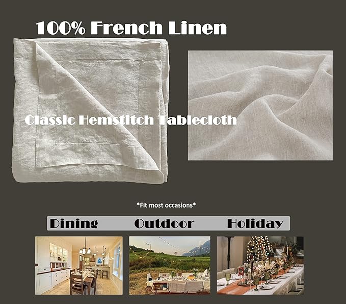 Linen World Linen Tablecloth, 100% French Linen Natural Tablecloth 55" x 55" Inch, Washable Square Tablecloth for Dining, Outdoor, Weddings and Restaurants, Decorative Valentine Easter