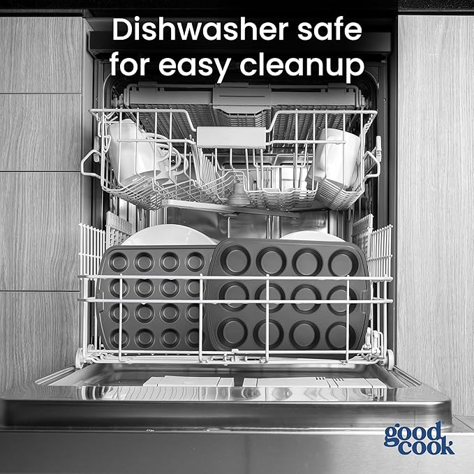 GoodCook Set of 2 Everyday Nonstick 12 cup standard and 24 cup mini Muffin Pan, Gray