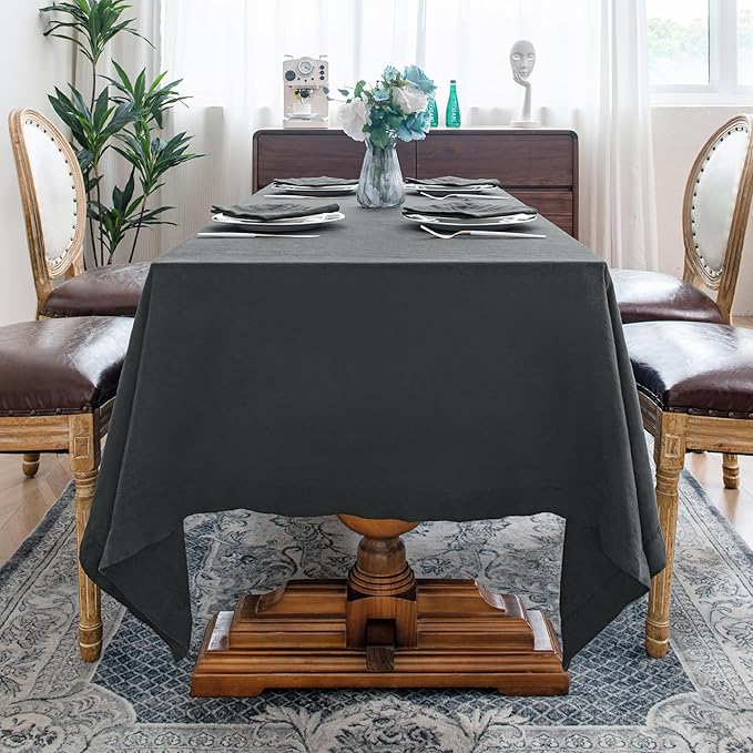 Linen World 100% Linen Tablecloth, Grey Tablecloth 90" x 60" Inch, Washable Rectangular Tablecloth for Dining, Outdoor, Weddings and Restaurants, Decorative Valentine Easter,Jacquard Weave Design