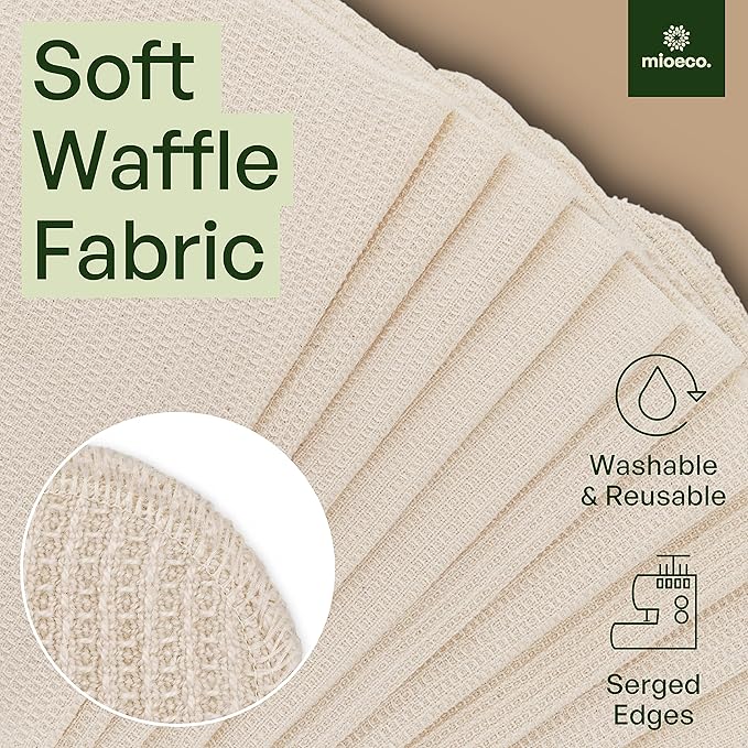 10 Pack Kitchen unPaper Towels Washable - Super Absorbent Natural Paper Towels - Natural Cotton - Reusable, Paperless Kitchen Dish Cloths - 100% Organic