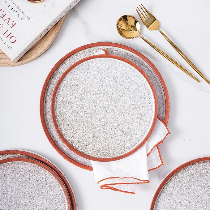 Stone Lain Vince Rustic Stoneware Dinnerware Set, Service for 8, Red, 32 Piece Service for 8