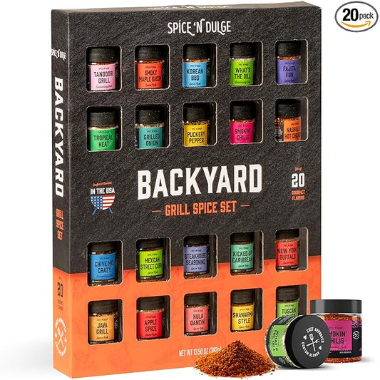 Grilling Spice Set Grill Seasoning Gifts, 20 Unique Spices and Seasonings Jars Gift Set, BBQ Gifts For Men, Dad, Husband, Father, Flavors Like Chili, Cajun, Garlic, Steak, Rub, Herbs, Blend and More
